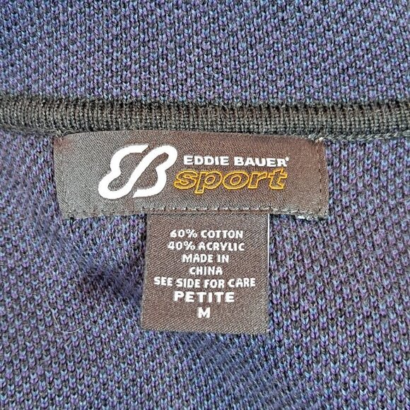 Eddie Bauer Sport Size Medium Petite Gray Full Zip Sweater Snowflake Sleeves EUC - Picture 10 of 12